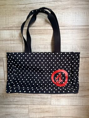 Volcom Black Polka Dot Canvas Tote with Red Logo